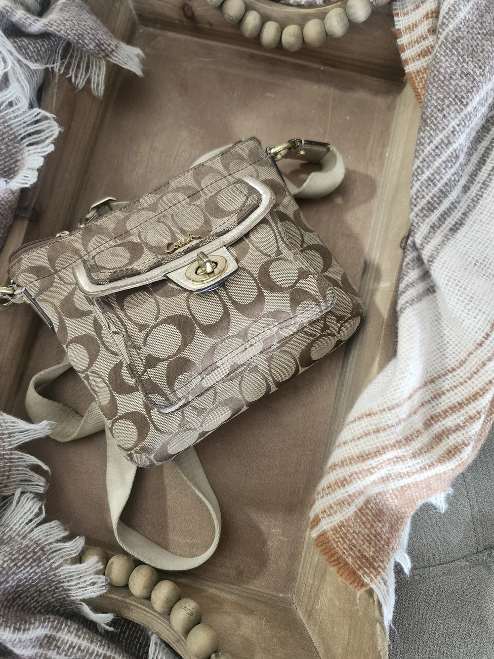 Coach Signature Canvas Small Crossbody in Khaki/Brown